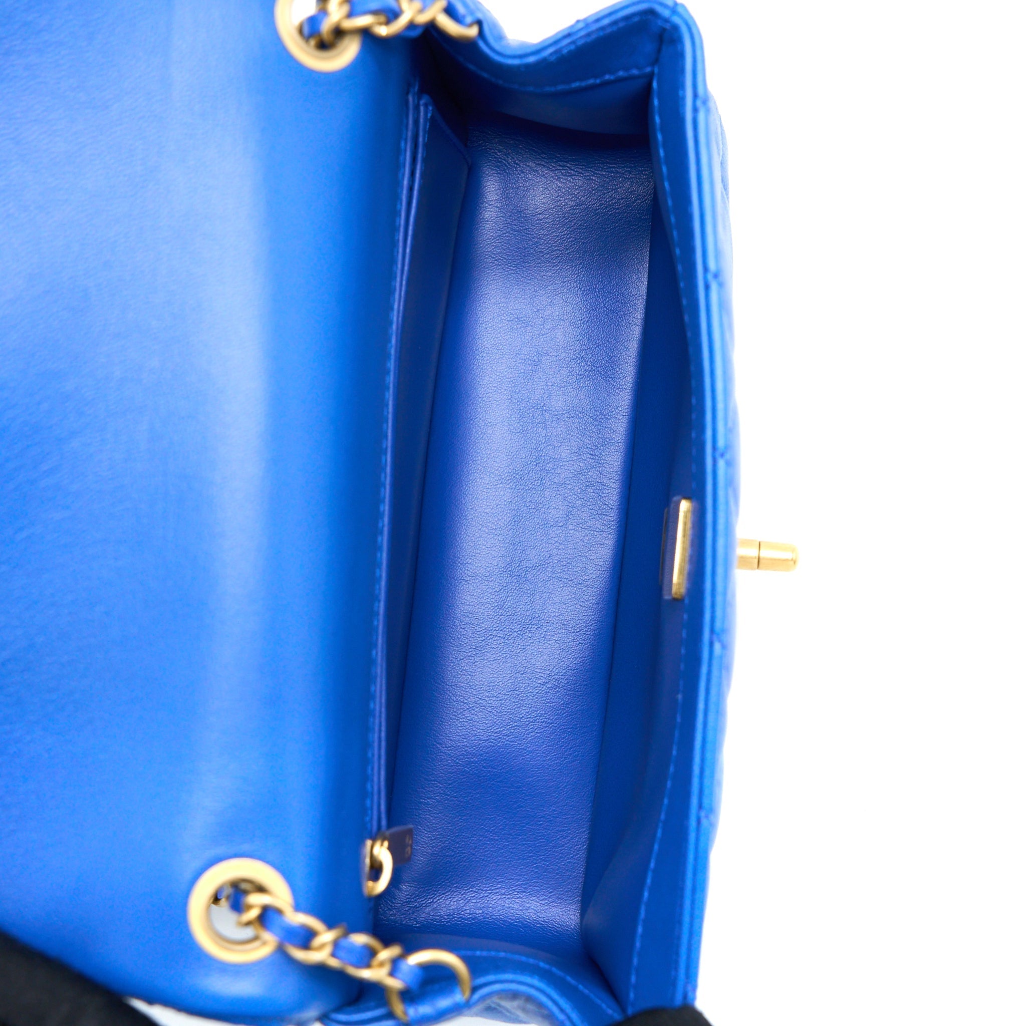 CHANEL PEARL CRUSH MINI RECTANGULAR LAMBSKIN BLUE BRUSHED GHW (MICROCHIP)