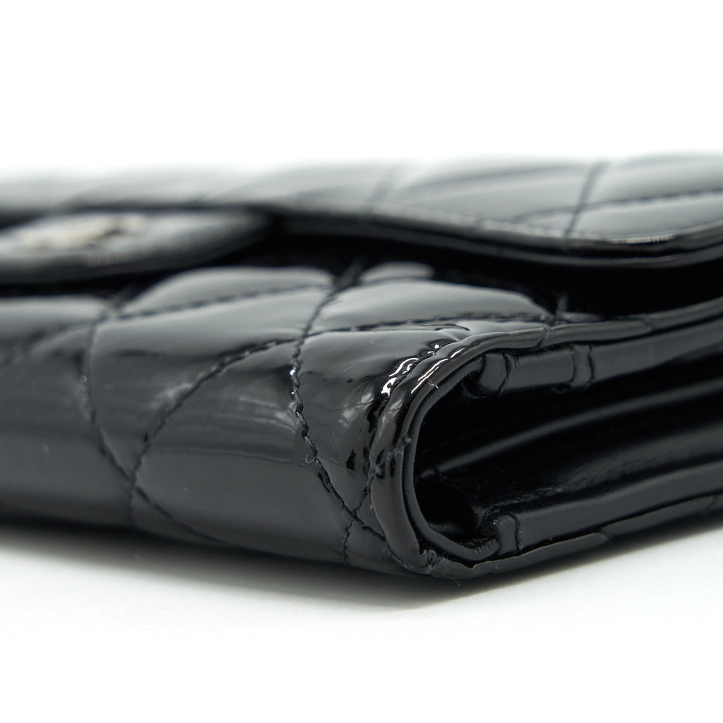 CHANEL CLASSIC FLAP LONG WALLET PATENT BLACK SHW