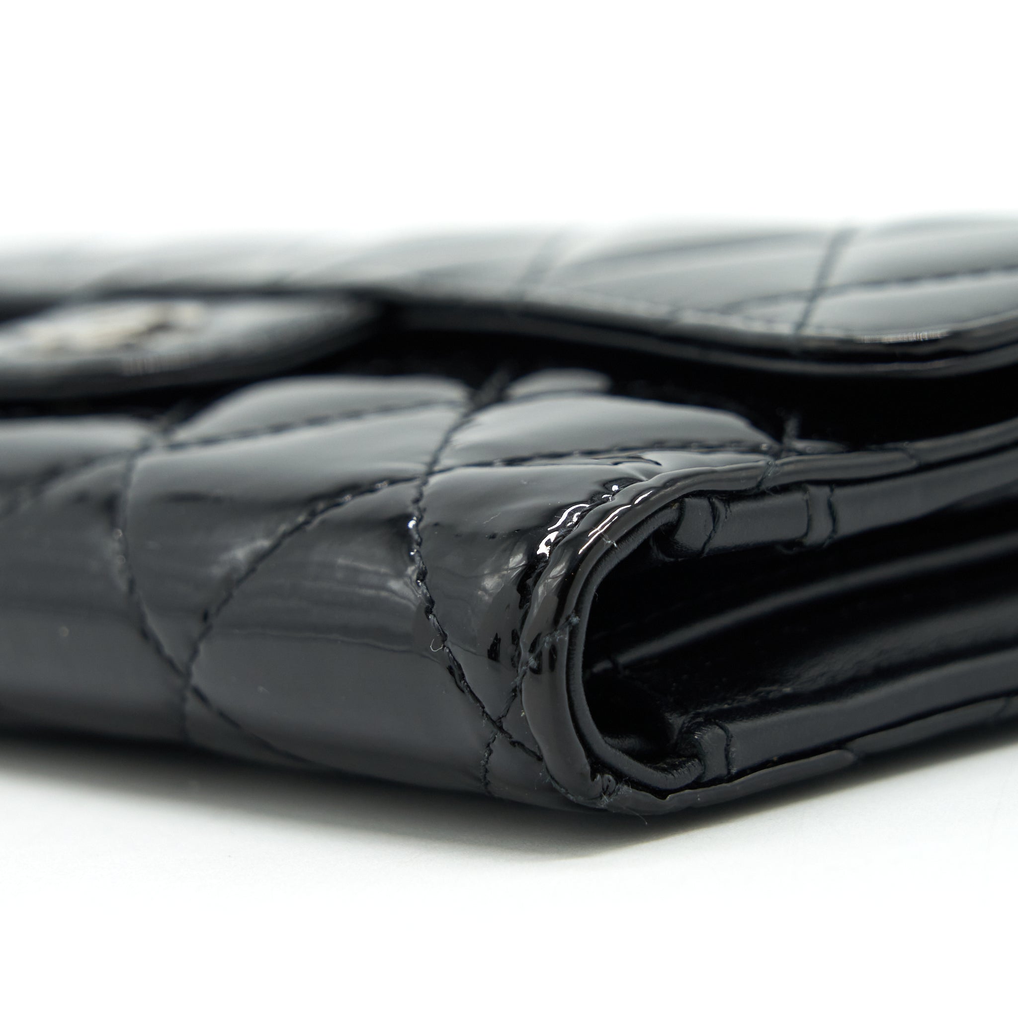 CHANEL CLASSIC FLAP LONG WALLET PATENT BLACK SHW