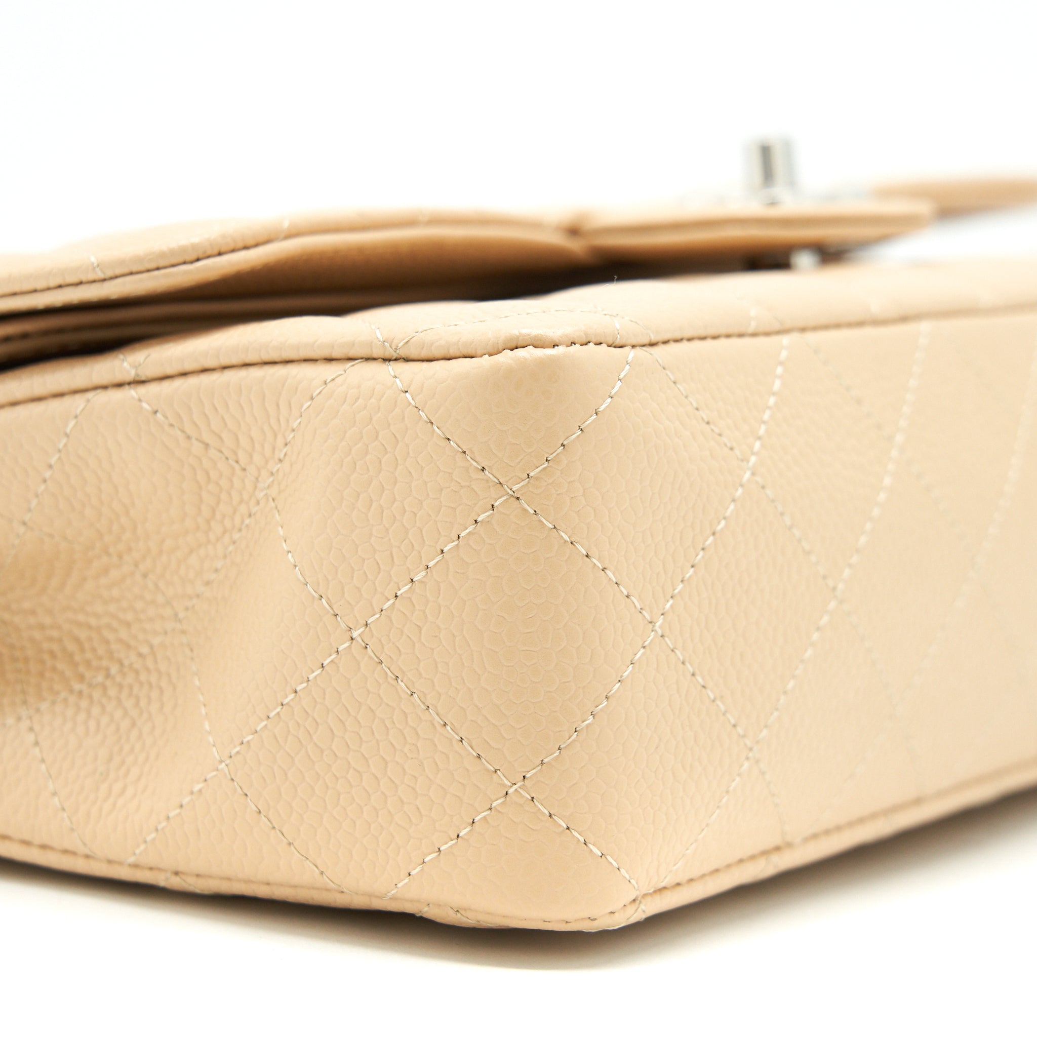 CHANEL MEDIUM CLASSIC DOUBLE FLAP BAG CAVIAR BEIGE SHW