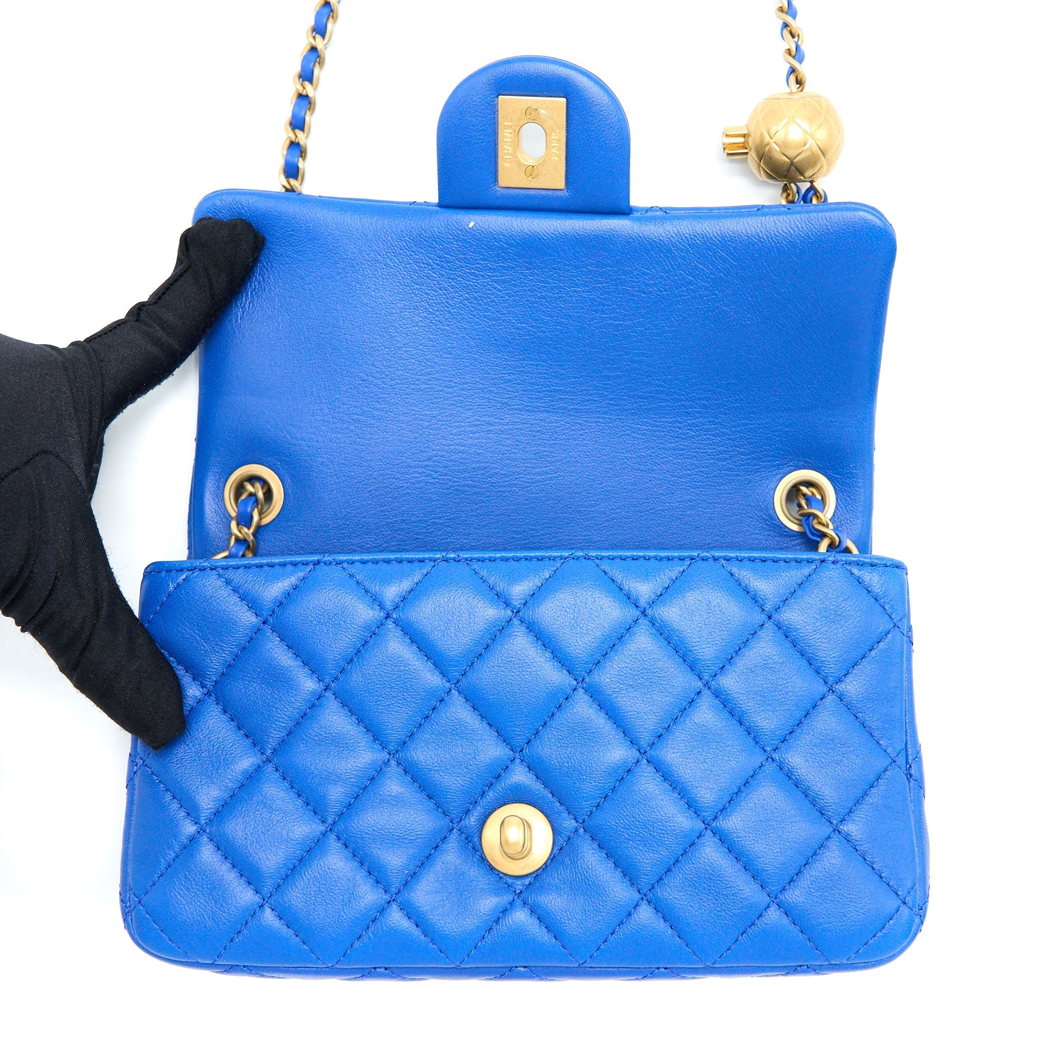 CHANEL PEARL CRUSH MINI RECTANGULAR LAMBSKIN BLUE BRUSHED GHW (MICROCHIP)