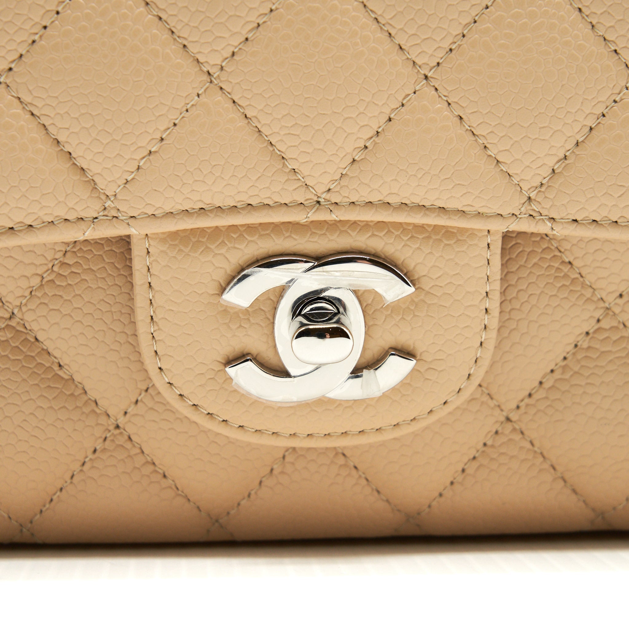 CHANEL MEDIUM CLASSIC DOUBLE FLAP BAG CAVIAR BEIGE SHW