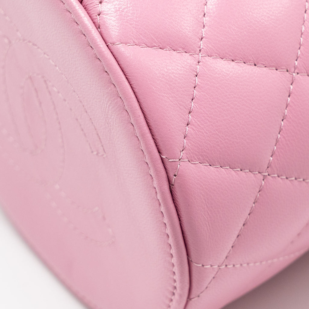 CHANEL TOP HANDLE ROUND VANITY CASE LAMBSKIN PINK LGHW