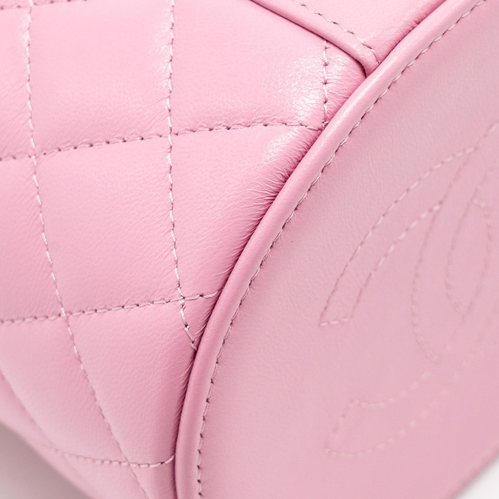 CHANEL TOP HANDLE ROUND VANITY CASE LAMBSKIN PINK LGHW