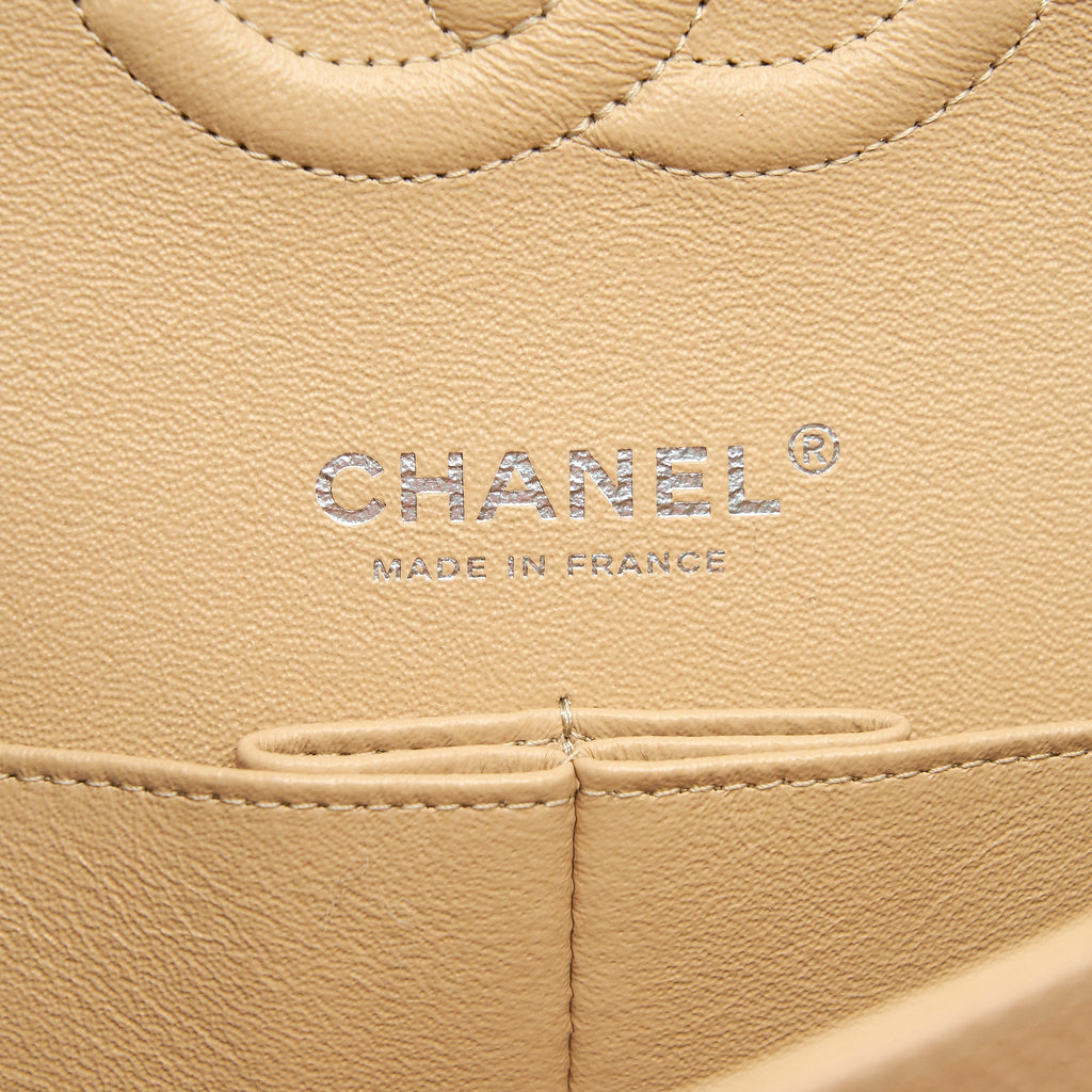 CHANEL MEDIUM CLASSIC DOUBLE FLAP BAG CAVIAR BEIGE SHW