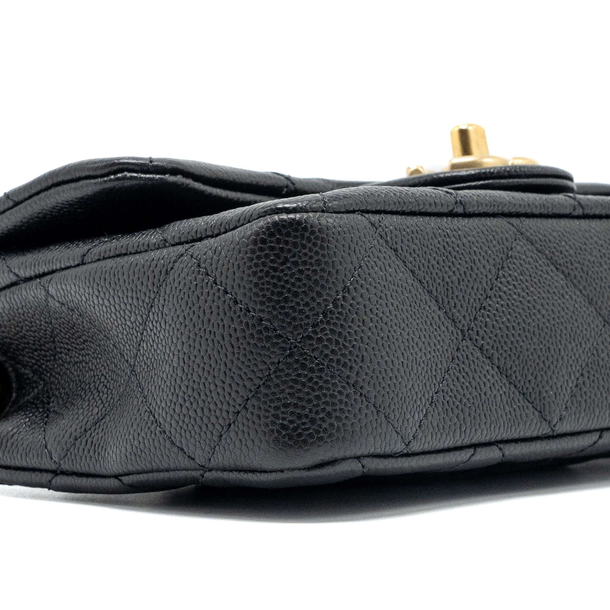 CHANEL 24P COCO LOVE MINI FLAP BAG ADJUSTABLE CHAIN CAVIAR BLACK GHW (MICROCHIP)