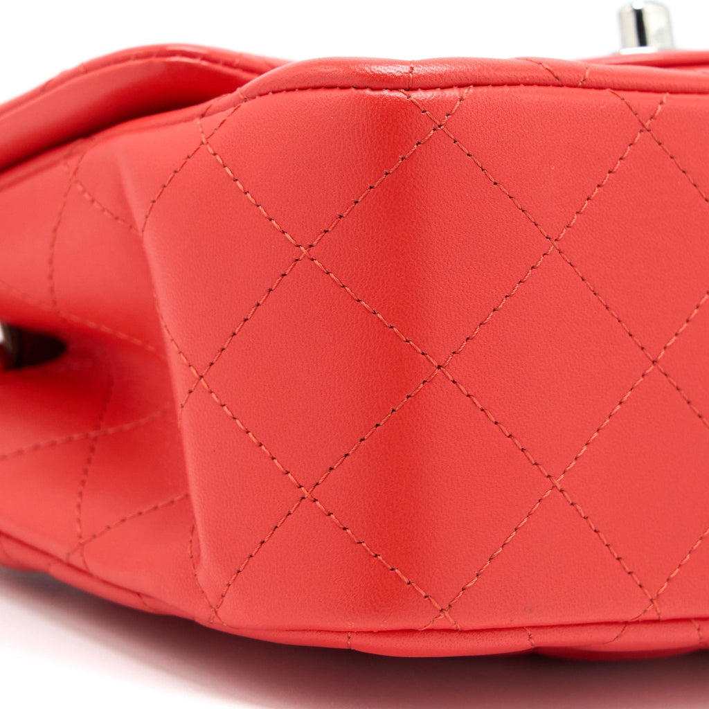 CHANEL MINI SQUARE FLAP BAG LAMBSKIN ORANGE RED SHW