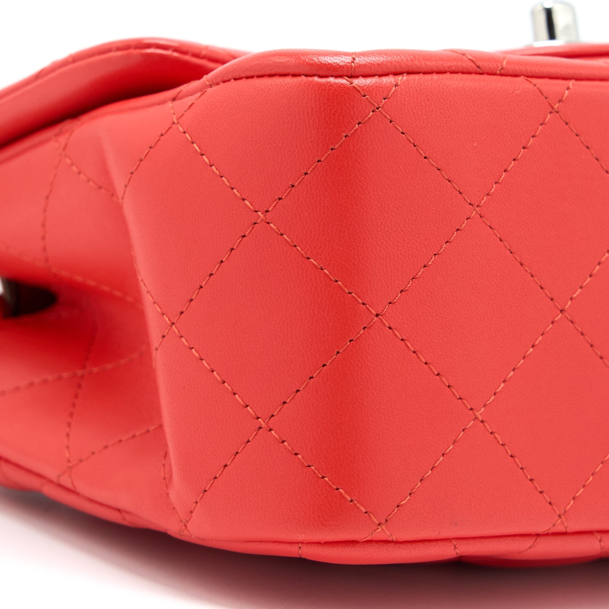 CHANEL MINI SQUARE FLAP BAG LAMBSKIN ORANGE RED SHW
