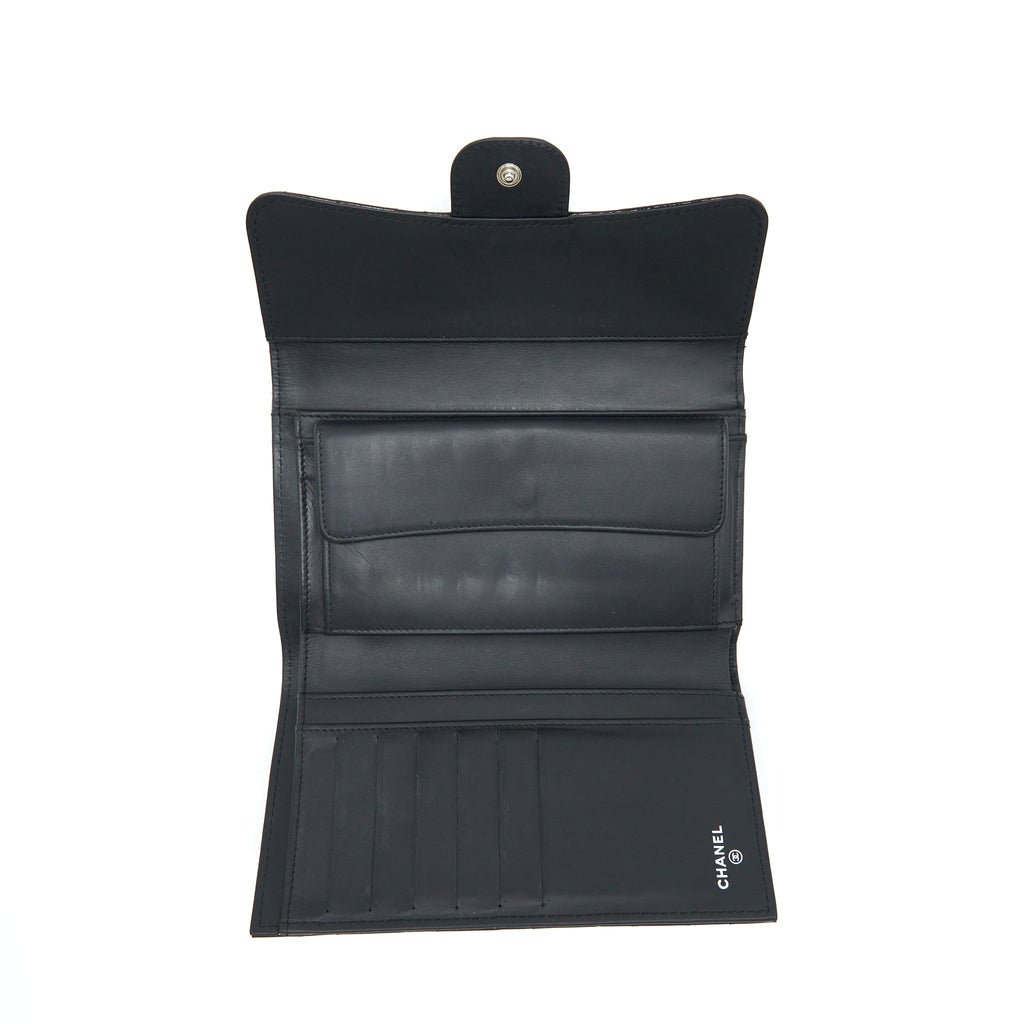 CHANEL CLASSIC FLAP LONG WALLET PATENT BLACK SHW