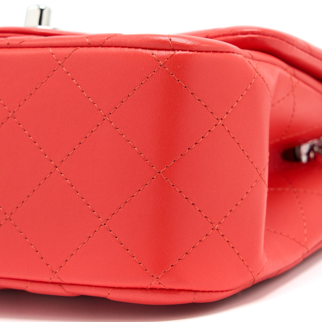 CHANEL MINI SQUARE FLAP BAG LAMBSKIN ORANGE RED SHW