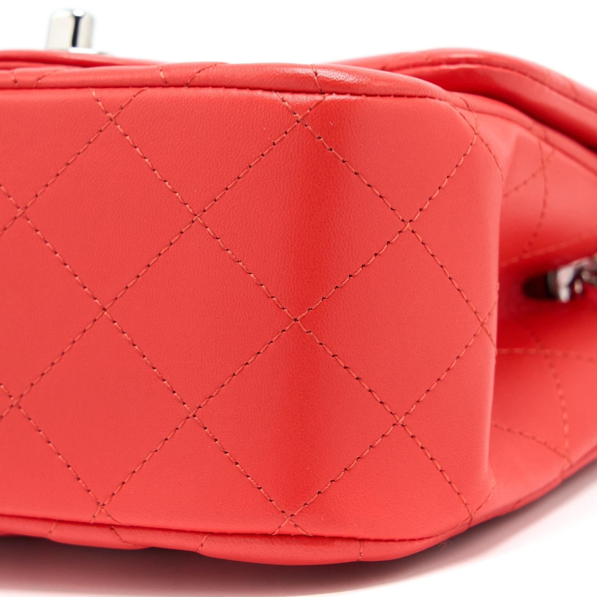 CHANEL MINI SQUARE FLAP BAG LAMBSKIN ORANGE RED SHW