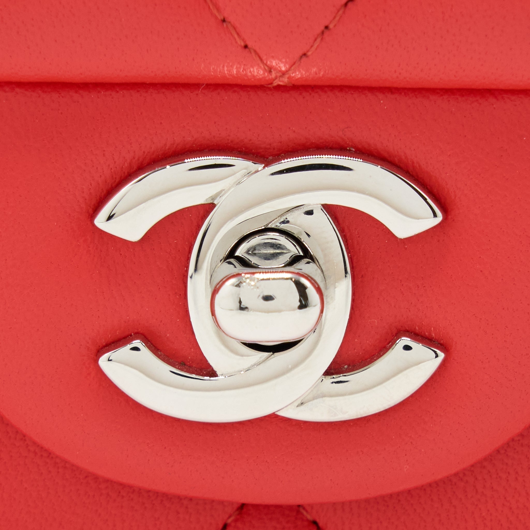 CHANEL MINI SQUARE FLAP BAG LAMBSKIN ORANGE RED SHW
