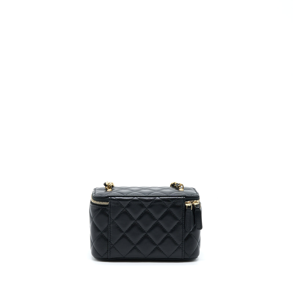 CHANEL PEARL CRUSH LONG VANITY WITH CHAIN LAMBSKIN BLACK GHW