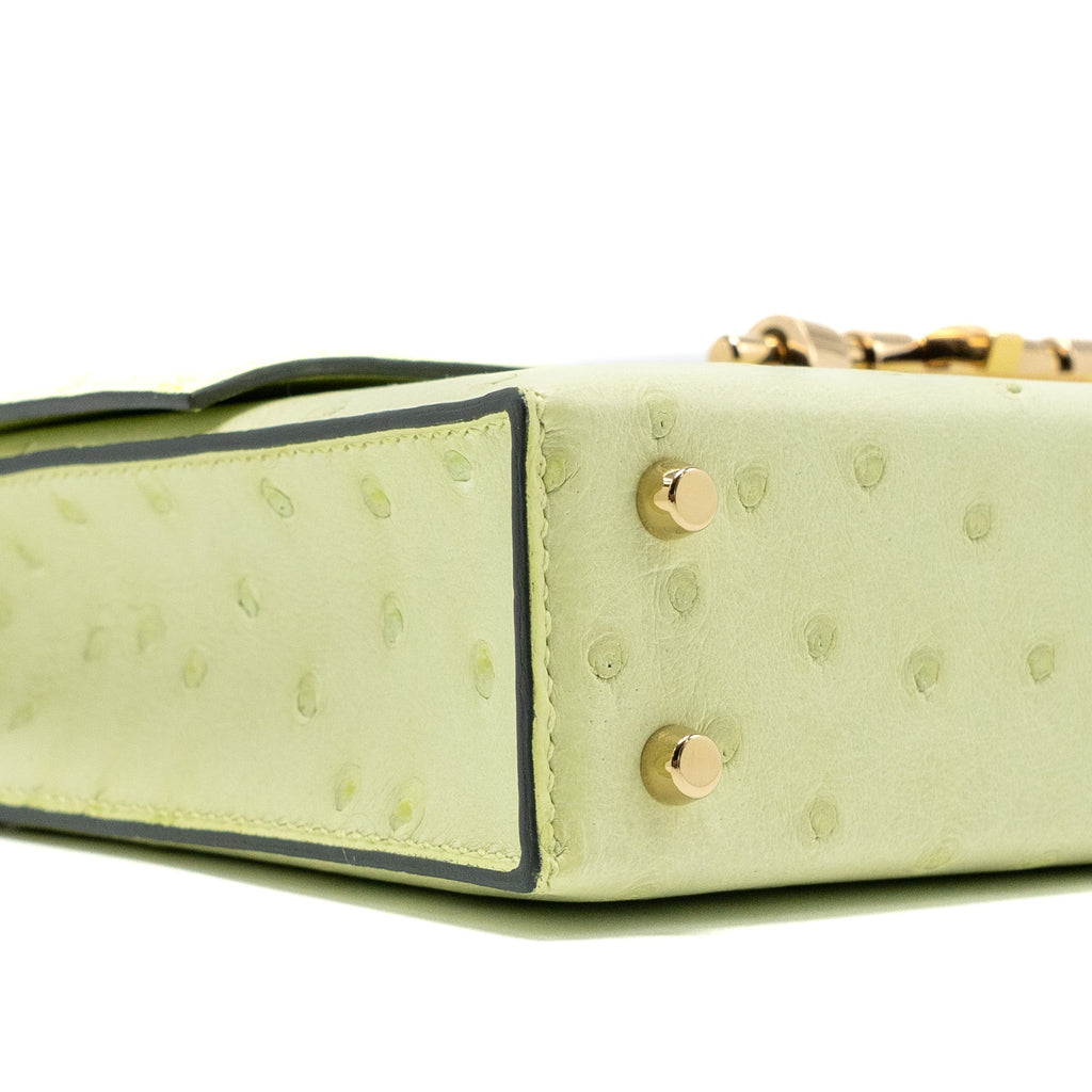 HERMES MINI VERROU OSTRICH R9 JAUNE BOURGEON GHW
