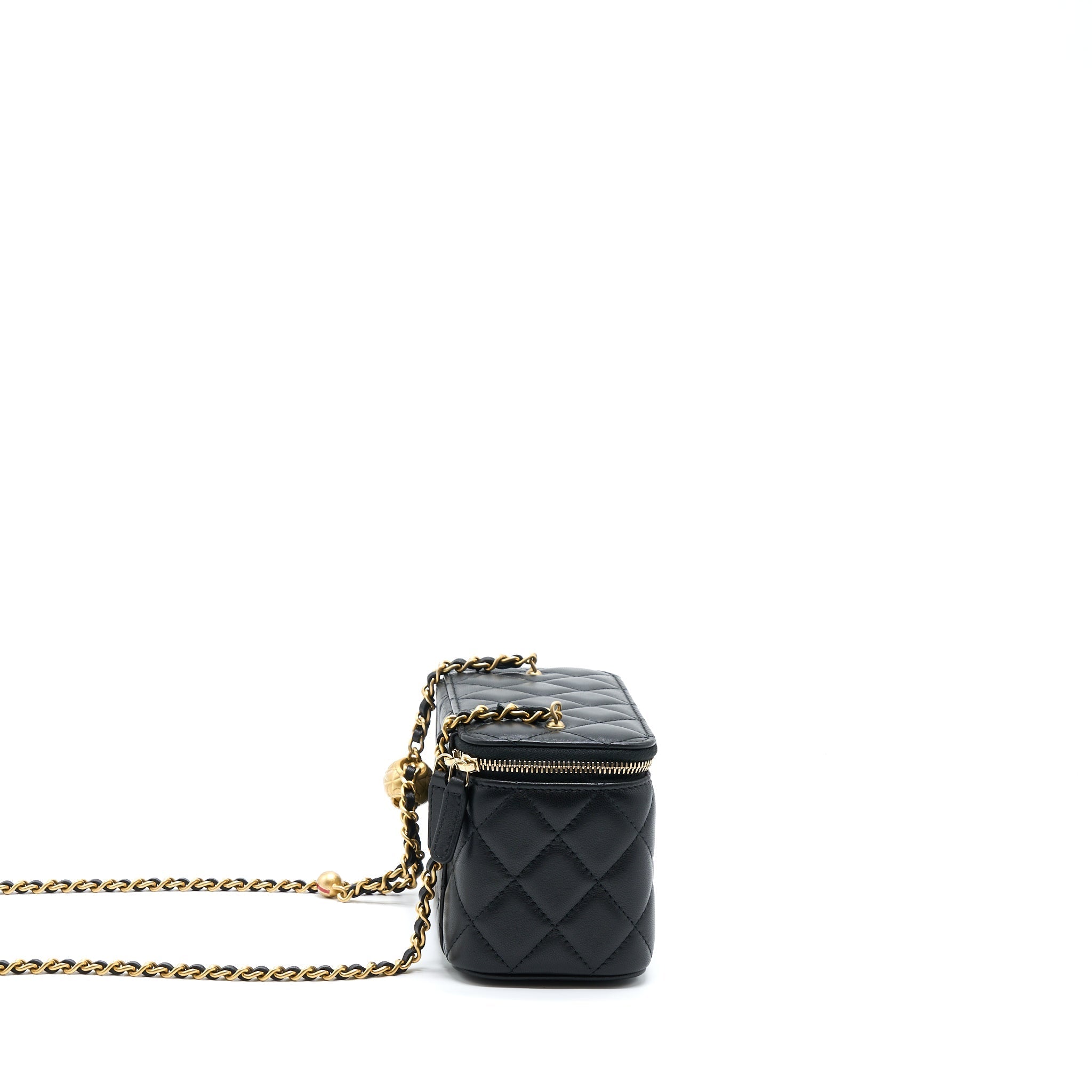 CHANEL PEARL CRUSH LONG VANITY WITH CHAIN LAMBSKIN BLACK GHW