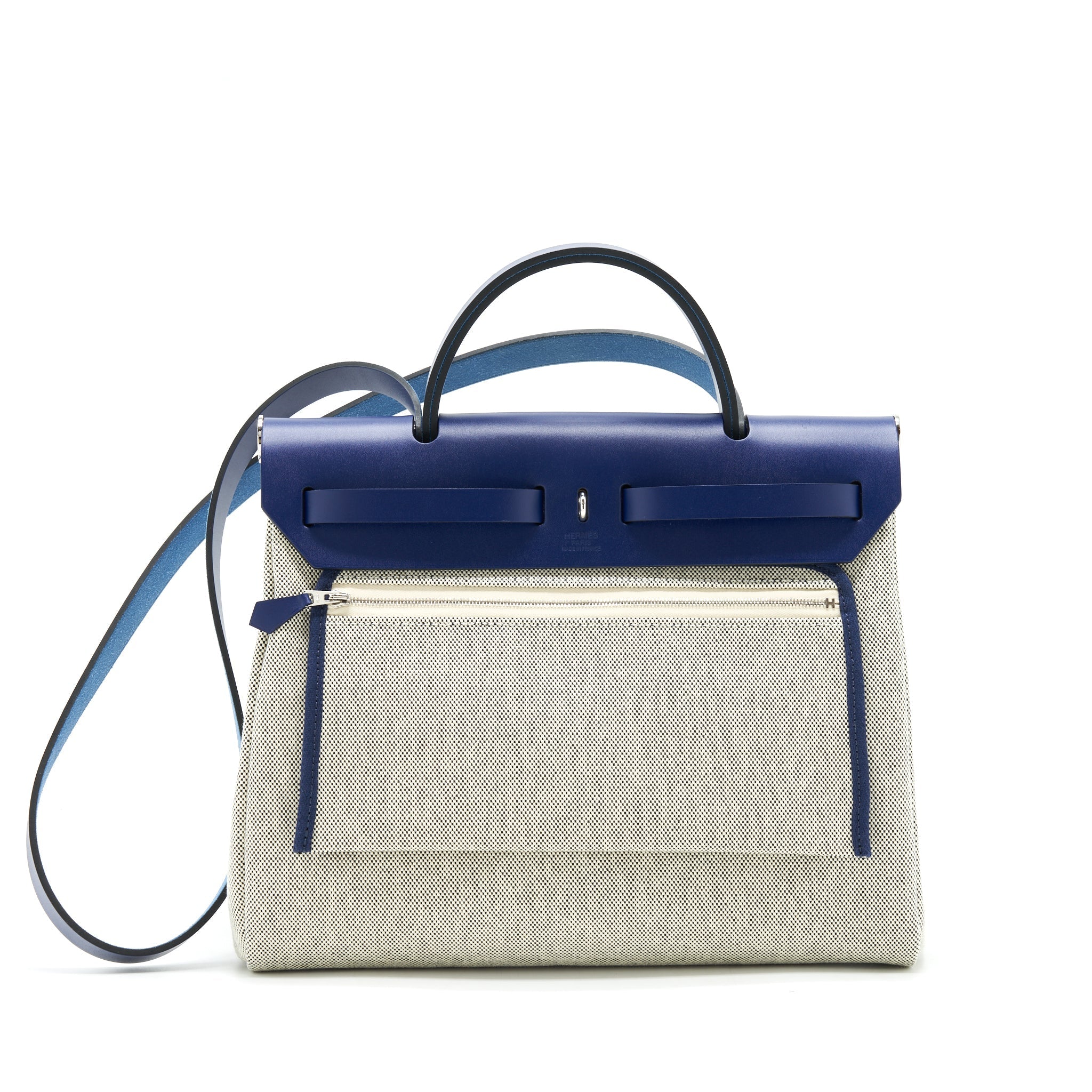 HERMES HERBAG ZIP 31 TOILE H EN RELIEF BRIDES SAPHIR