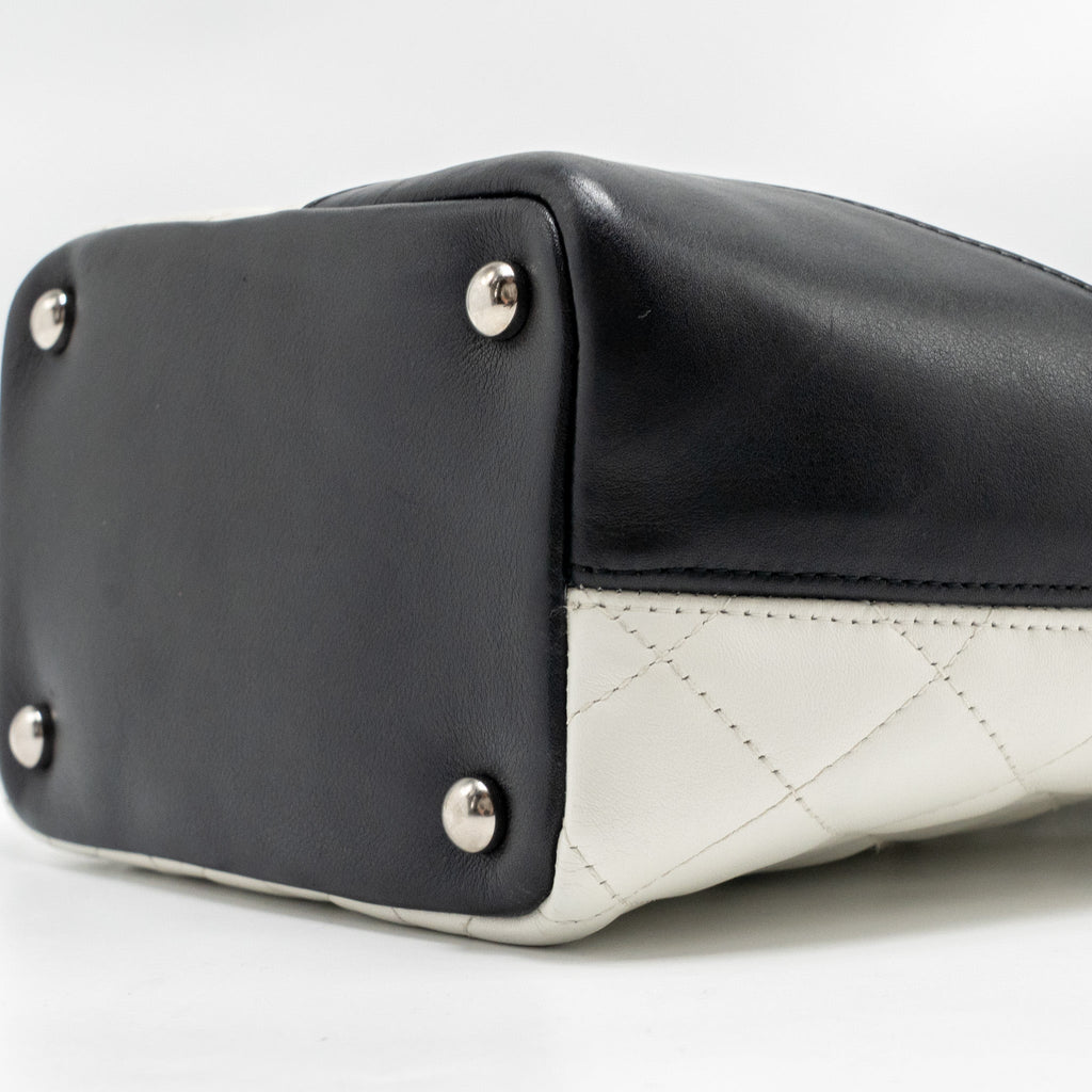 CHANEL SMALL CAMBON LIGNE SHOPPING TOTE BAG CALFSKIN BLACK/WHITE SHW