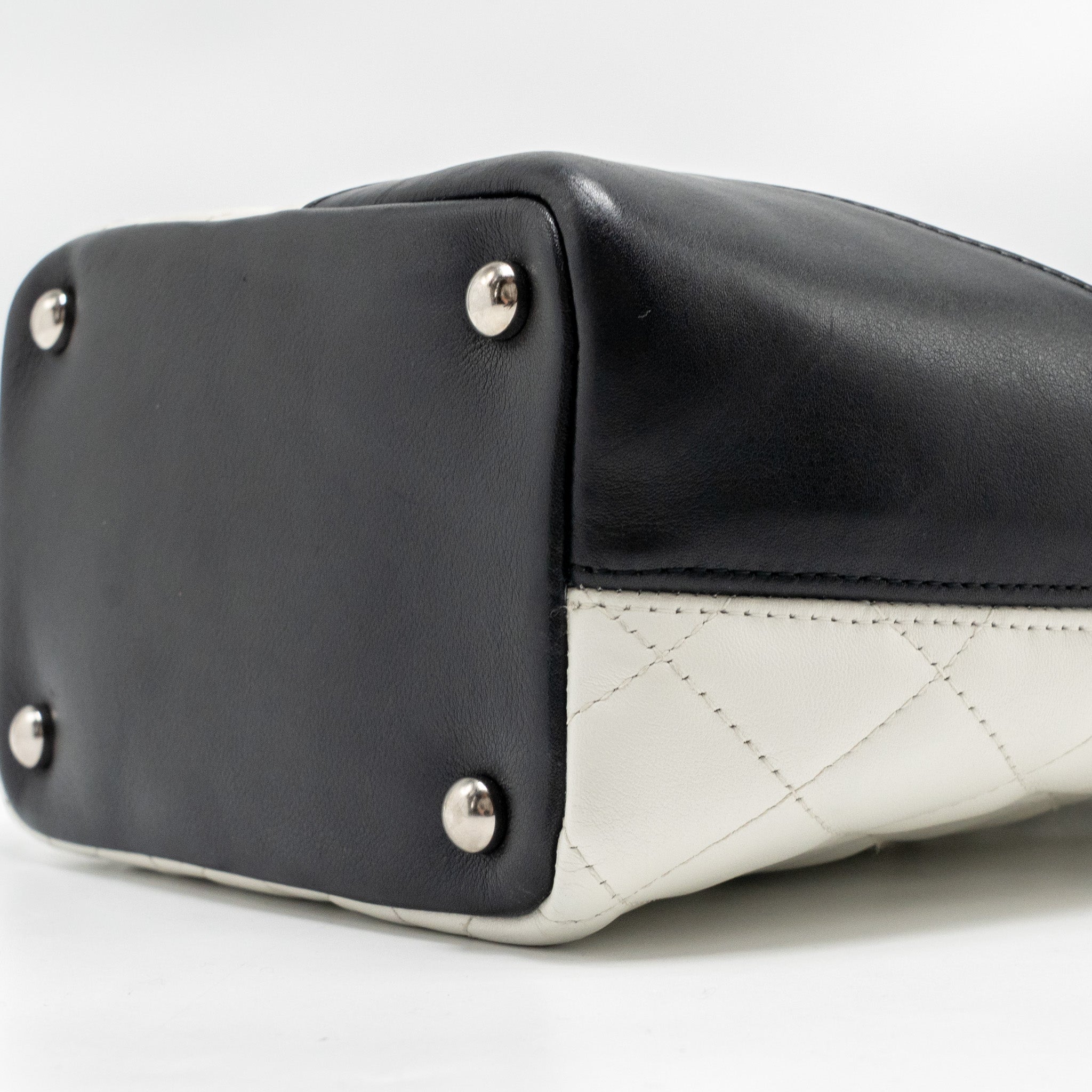 CHANEL SMALL CAMBON LIGNE SHOPPING TOTE BAG CALFSKIN BLACK/WHITE SHW