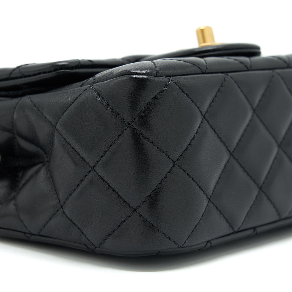 CHANEL 22S PEARL CRUSH MINI SQUARE FLAP BAG LAMBSKIN BLACK GHW (MICROCHIP)