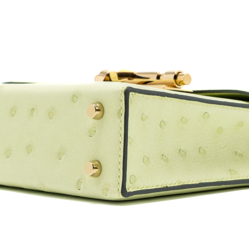 HERMES MINI VERROU OSTRICH R9 JAUNE BOURGEON GHW