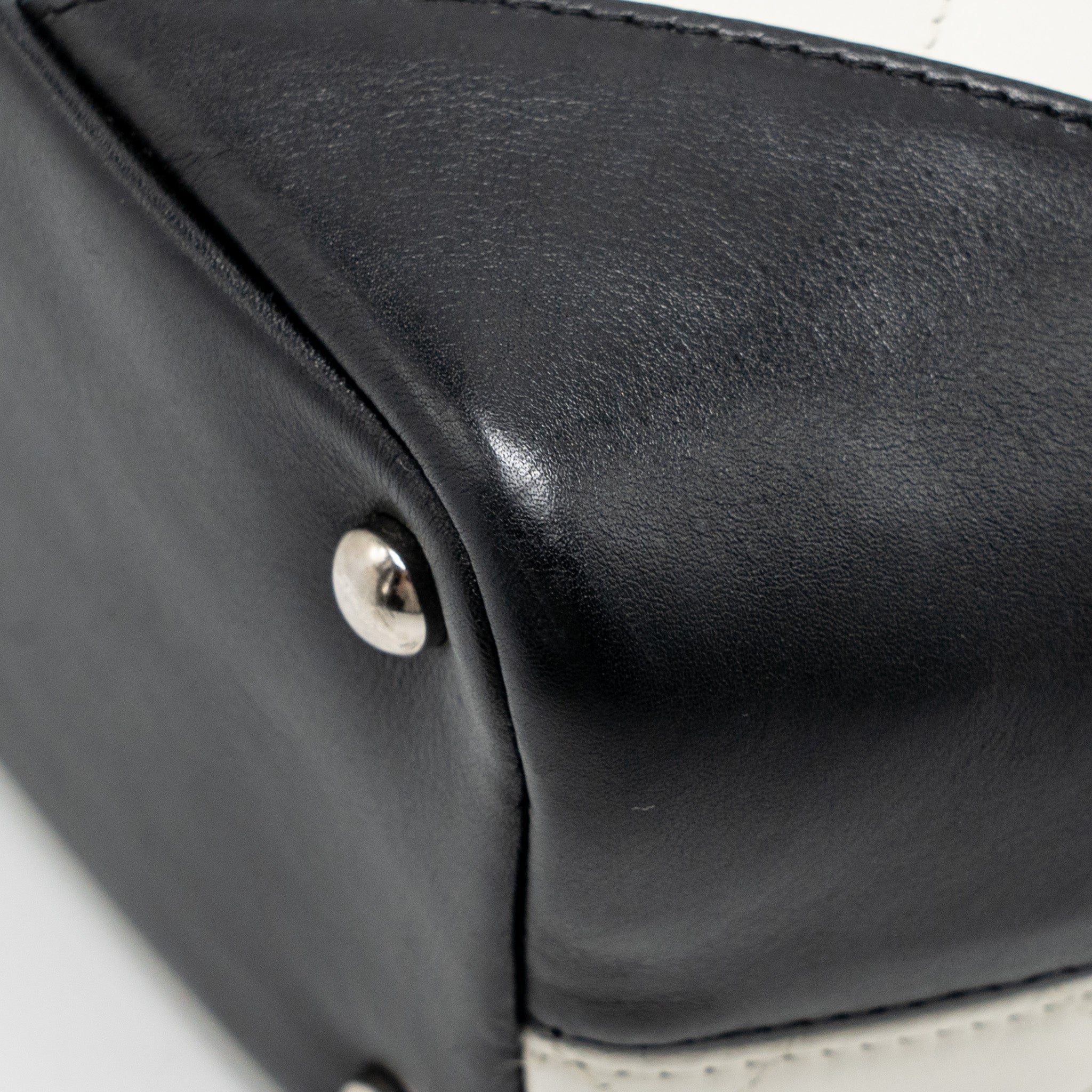 CHANEL SMALL CAMBON LIGNE SHOPPING TOTE BAG CALFSKIN BLACK/WHITE SHW