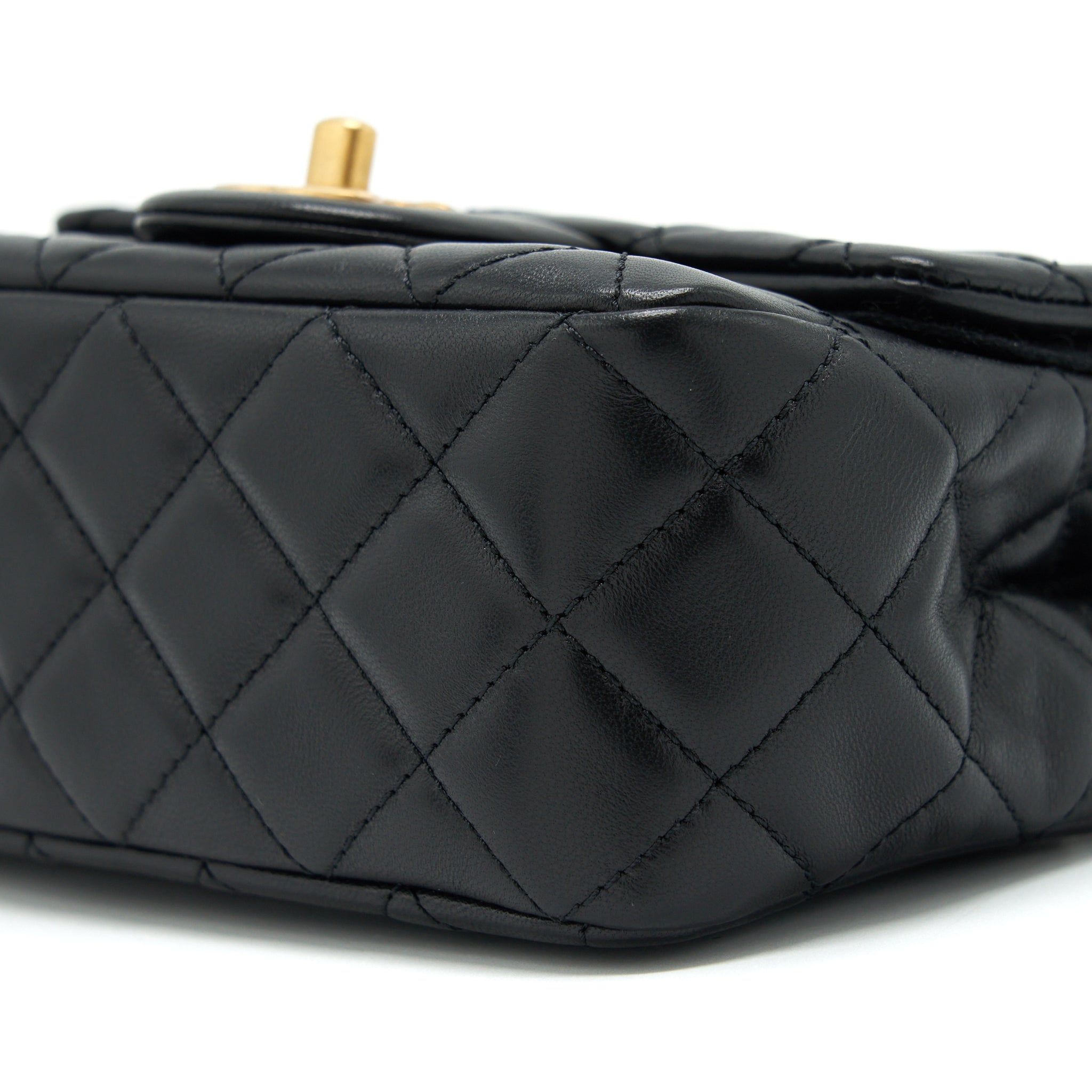 CHANEL 22S PEARL CRUSH MINI SQUARE FLAP BAG LAMBSKIN BLACK GHW (MICROCHIP)
