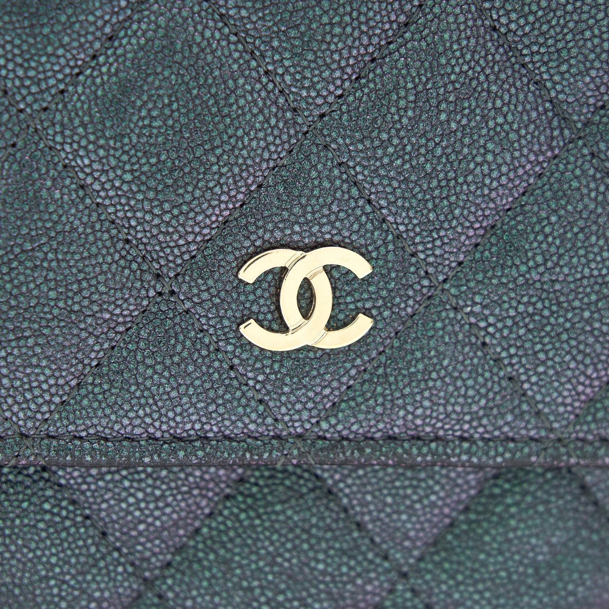 CHANEL CLASSIC SQUARE WALLET ON CHAIN CAVIAR IRIDESCENT PURPLE LGHW