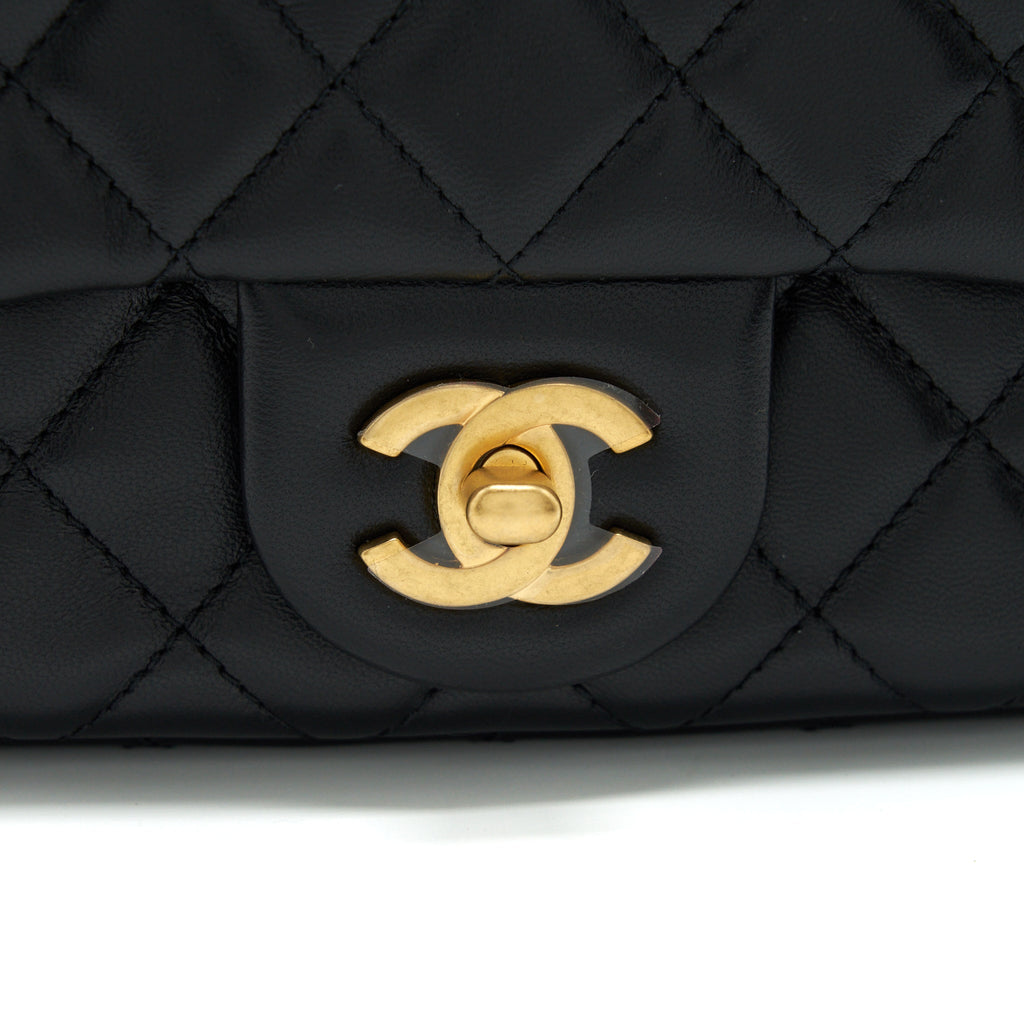 CHANEL 22S PEARL CRUSH MINI SQUARE FLAP BAG LAMBSKIN BLACK GHW (MICROCHIP)
