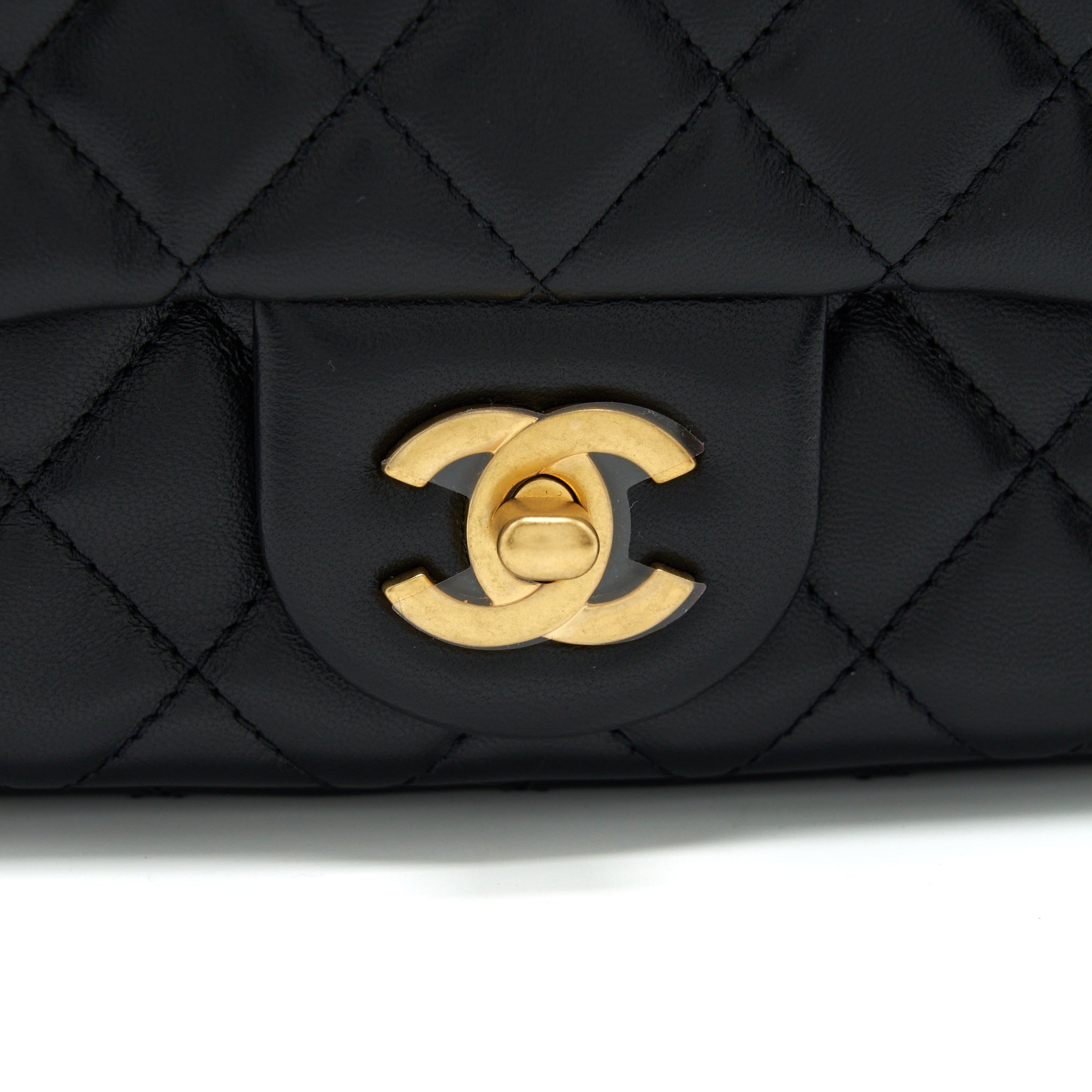 CHANEL 22S PEARL CRUSH MINI SQUARE FLAP BAG LAMBSKIN BLACK GHW (MICROCHIP)