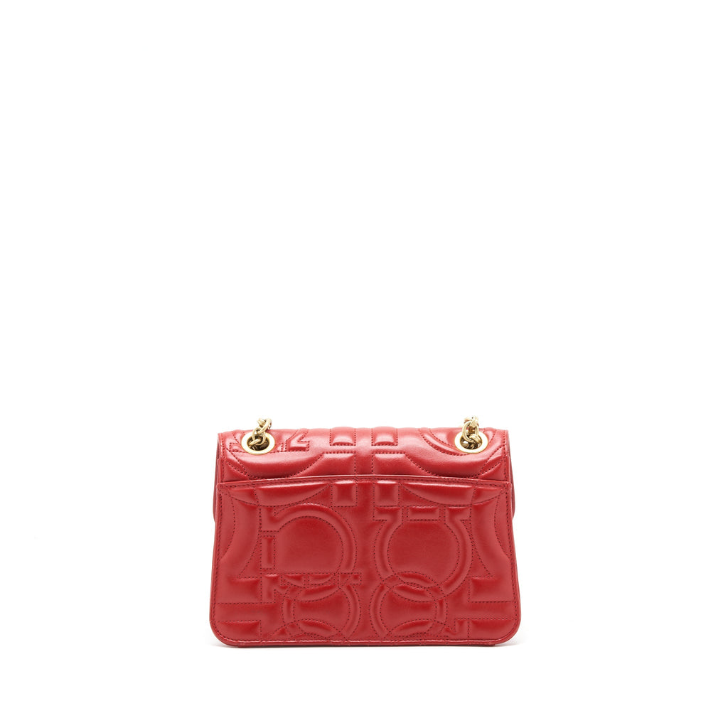 SALVATORE FERRAGAMO GANCINI FLAP BAG CALFSKIN RED GHW