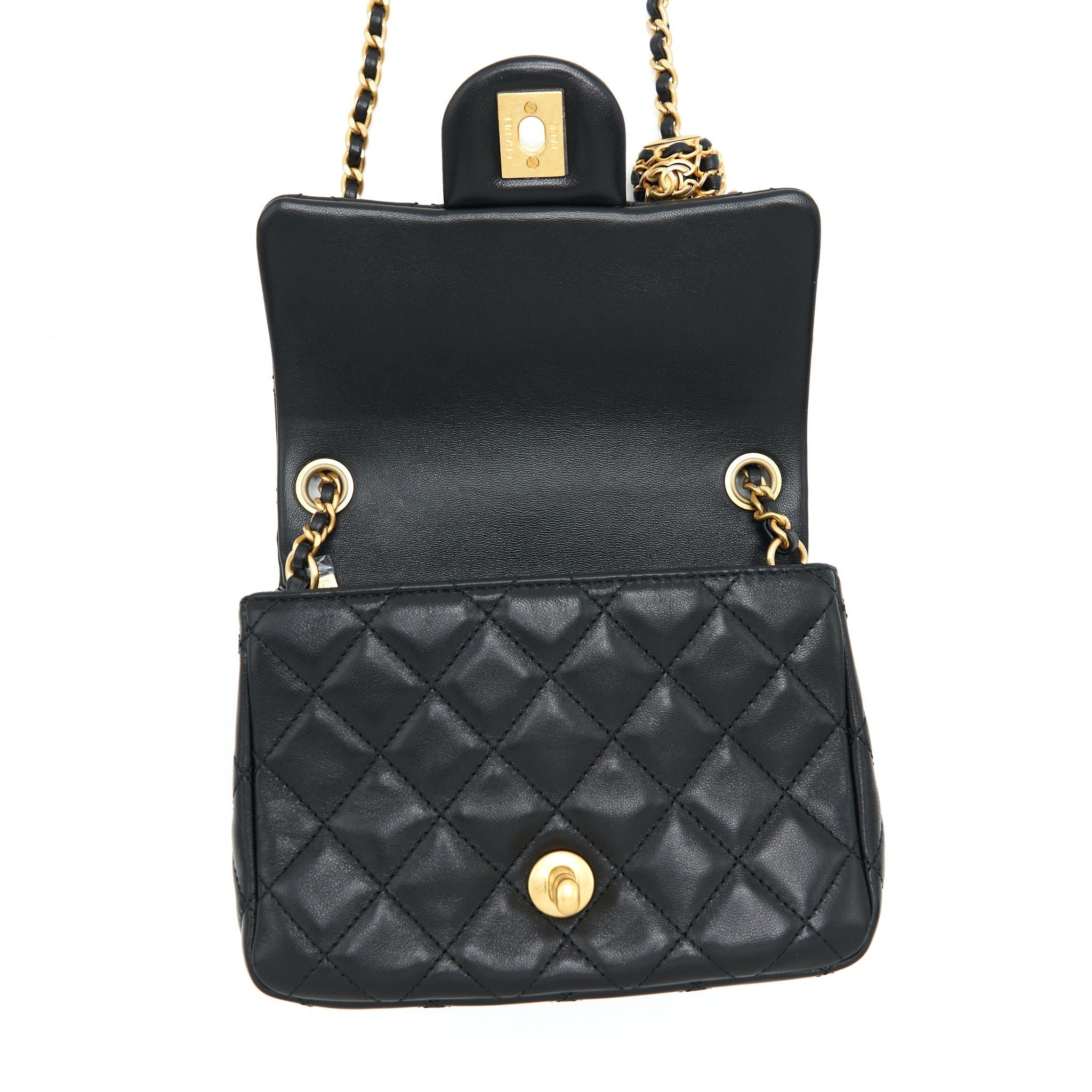 CHANEL 22S PEARL CRUSH MINI SQUARE FLAP BAG LAMBSKIN BLACK GHW (MICROCHIP)