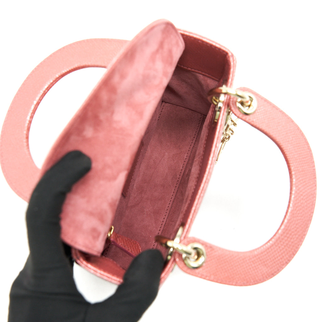 DIOR LIZARD MINI LADY DIOR BAG PINK GHW
