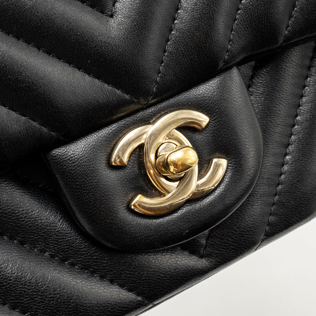 CHANEL MINI RECTANGULAR FLAP BAG CHEVRON LAMBSKIN BLACK LGHW