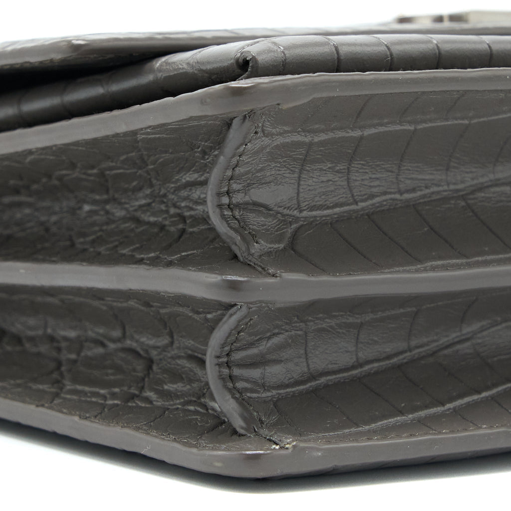 SAINT LAURENT MEDIUM SUNSET CHAIN BAG CROC EMBOSSED CALFSKIN GREY SHW