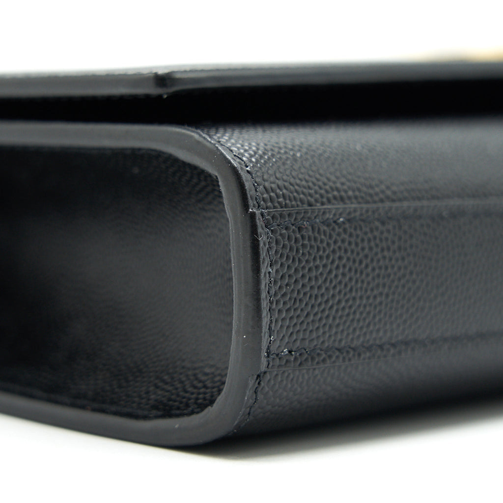 SAINT LAUREN KATE CLUTCH IN GRAIN DE POUDRE EMBOSSED LEATHER BLACK GHW