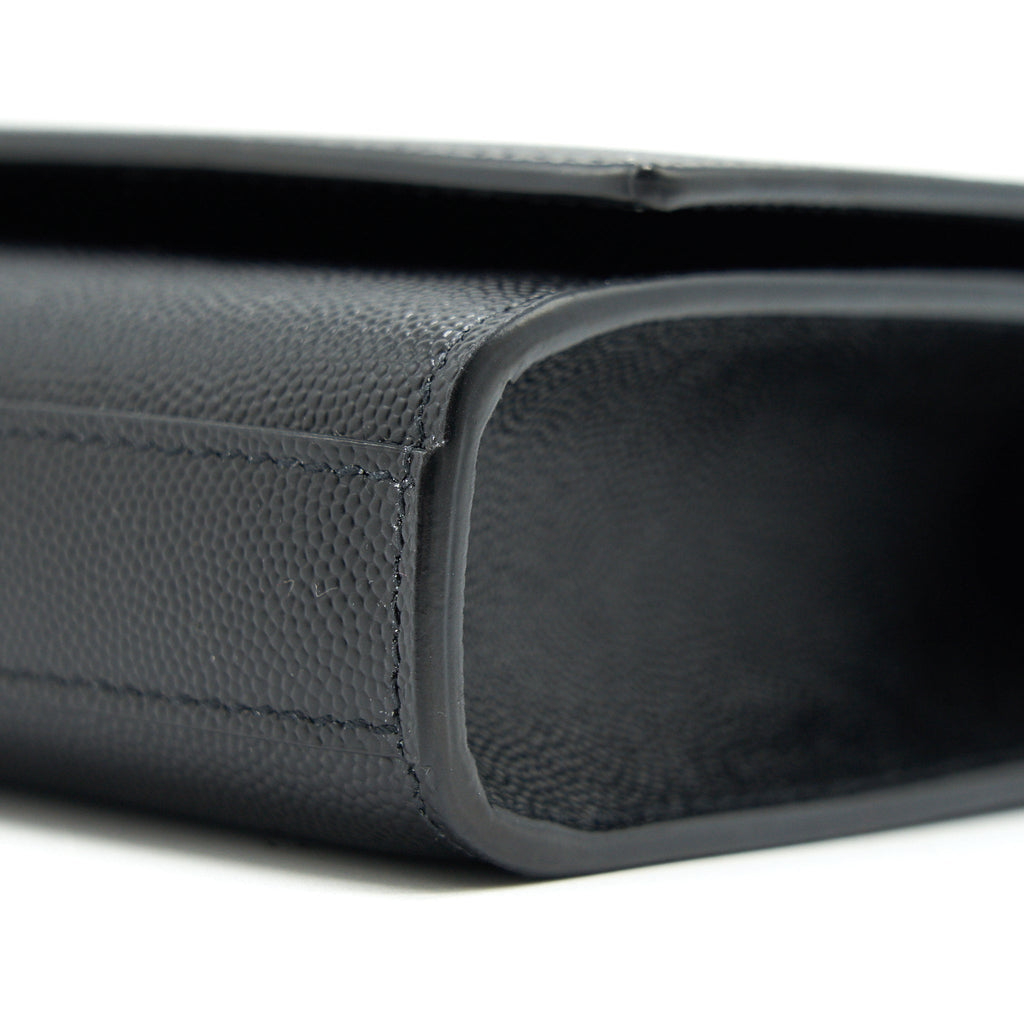 SAINT LAUREN KATE CLUTCH IN GRAIN DE POUDRE EMBOSSED LEATHER BLACK GHW