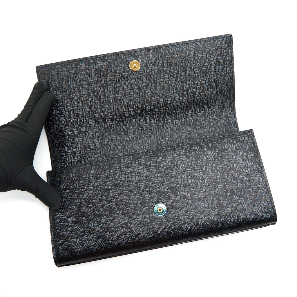 SAINT LAUREN KATE CLUTCH IN GRAIN DE POUDRE EMBOSSED LEATHER BLACK GHW