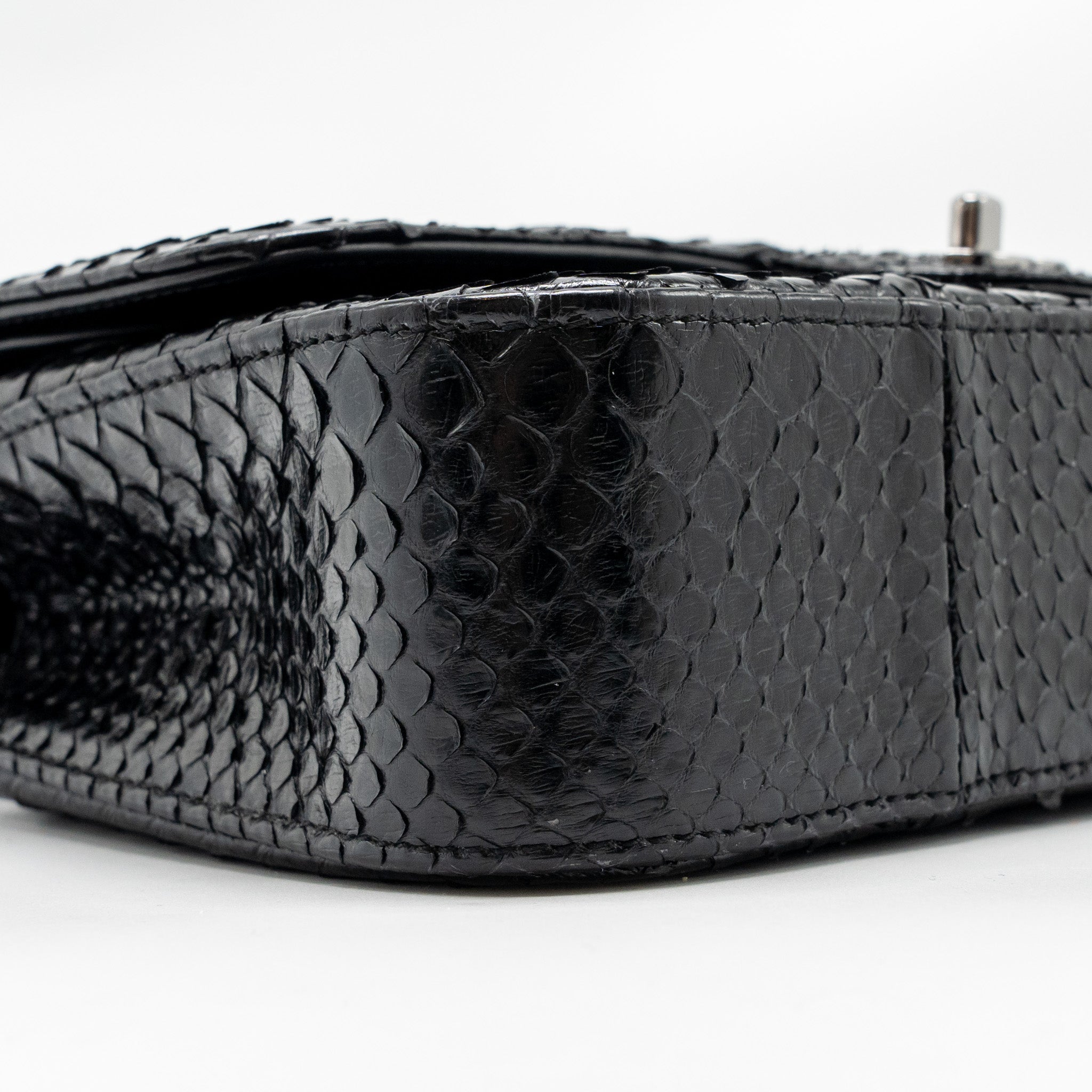 CHANEL MEDIUM CLASSIC DOUBLE FLAP BAG PYTHON BLACK SHW