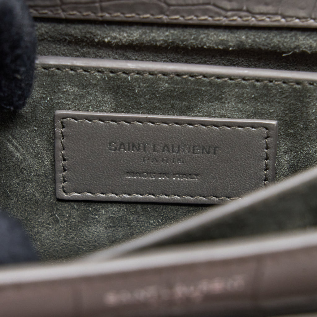 SAINT LAURENT MEDIUM SUNSET CHAIN BAG CROC EMBOSSED CALFSKIN GREY SHW