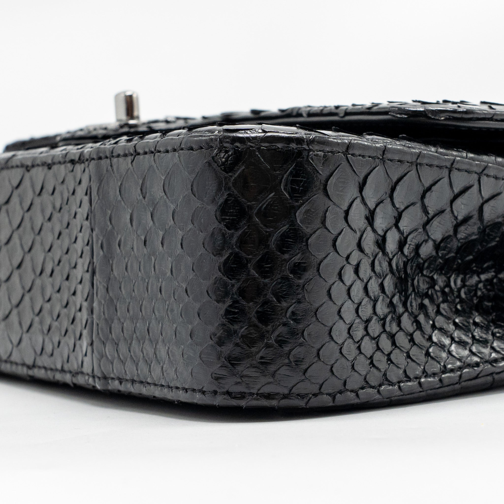 CHANEL MEDIUM CLASSIC DOUBLE FLAP BAG PYTHON BLACK SHW