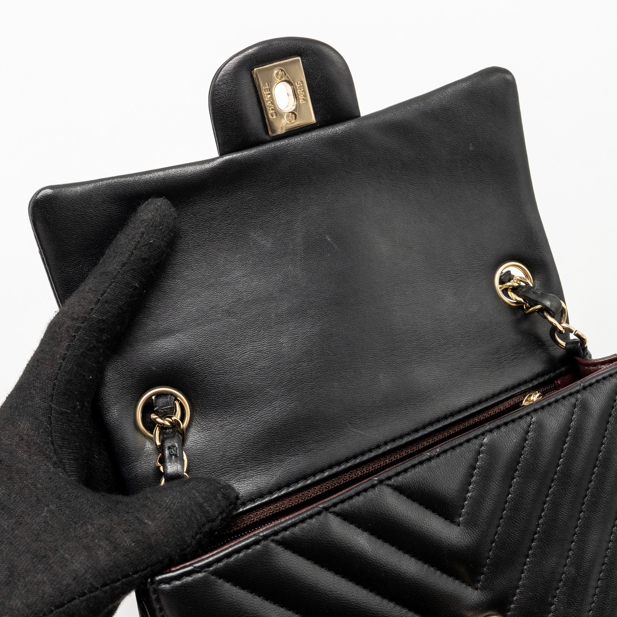 CHANEL MINI RECTANGULAR FLAP BAG CHEVRON LAMBSKIN BLACK LGHW