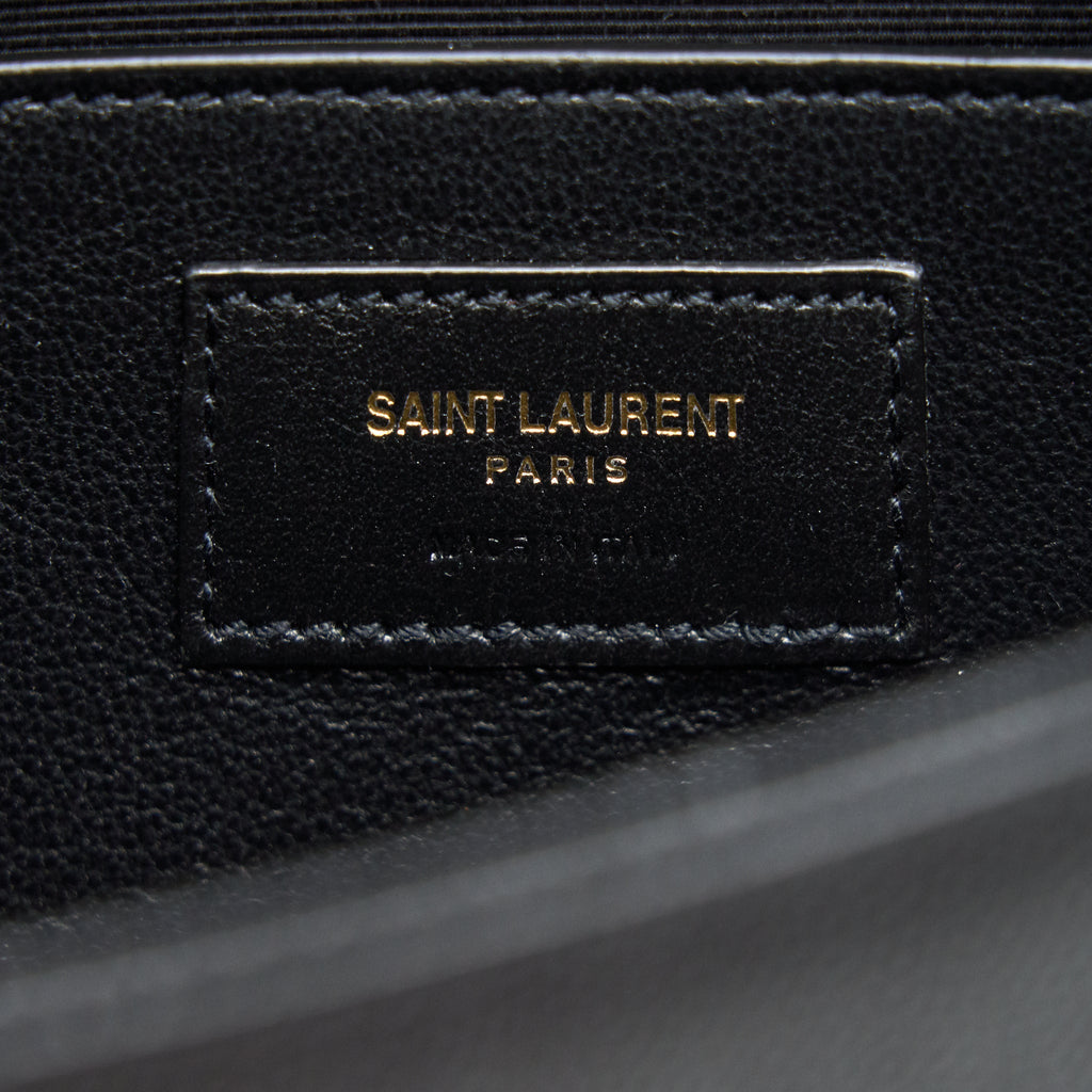SAINT LAUREN KATE CLUTCH IN GRAIN DE POUDRE EMBOSSED LEATHER BLACK GHW