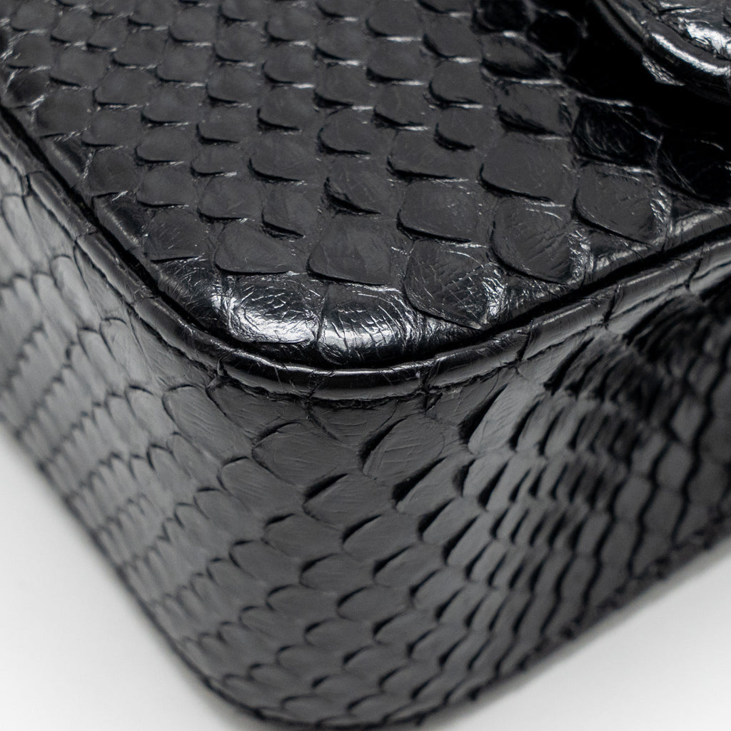 CHANEL MEDIUM CLASSIC DOUBLE FLAP BAG PYTHON BLACK SHW