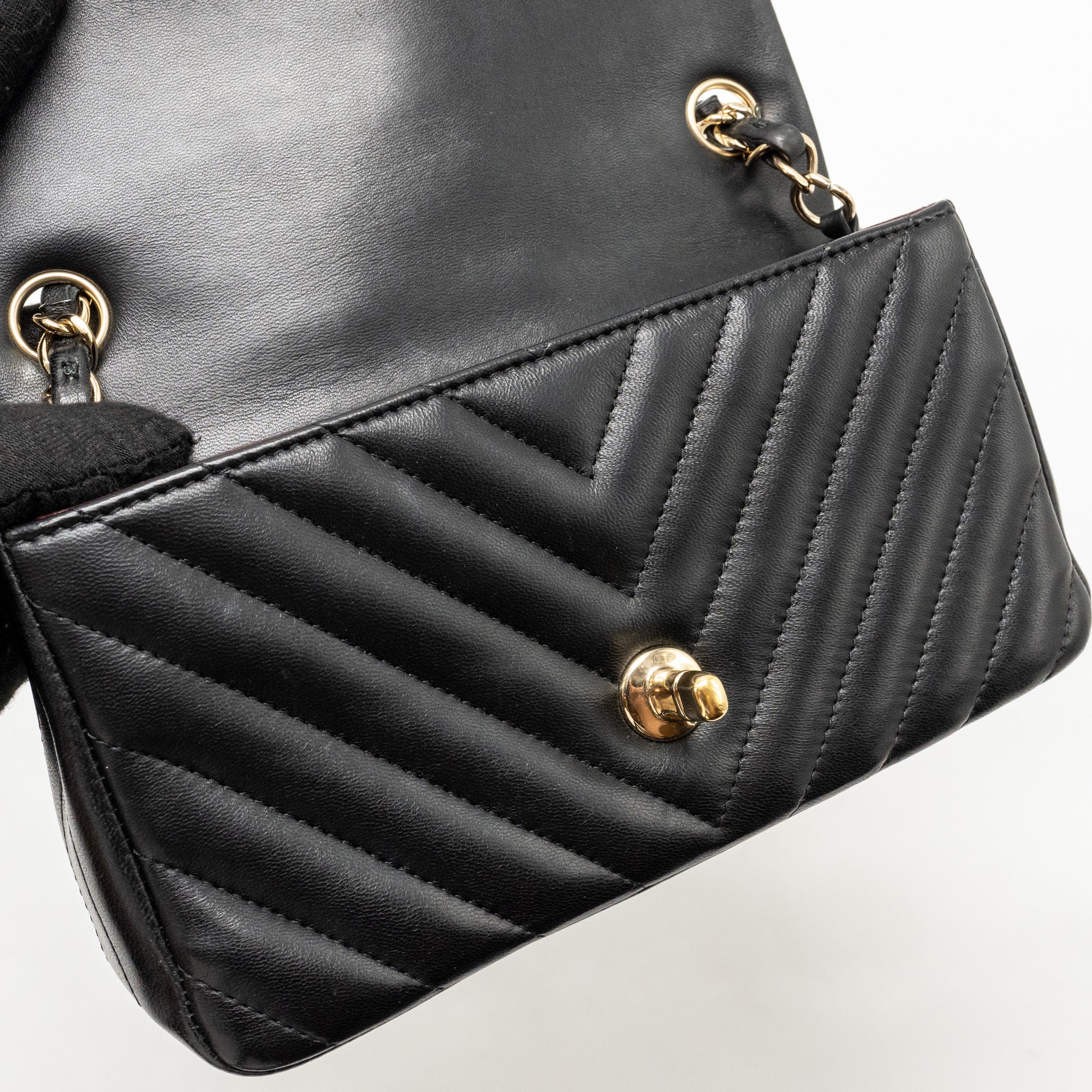 CHANEL MINI RECTANGULAR FLAP BAG CHEVRON LAMBSKIN BLACK LGHW