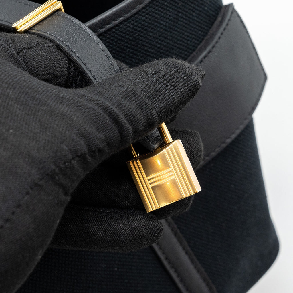 HERMES PICOTIN CARGO 18 LOCK BAG SWIFT / TOILE CANVAS BLACK GHW