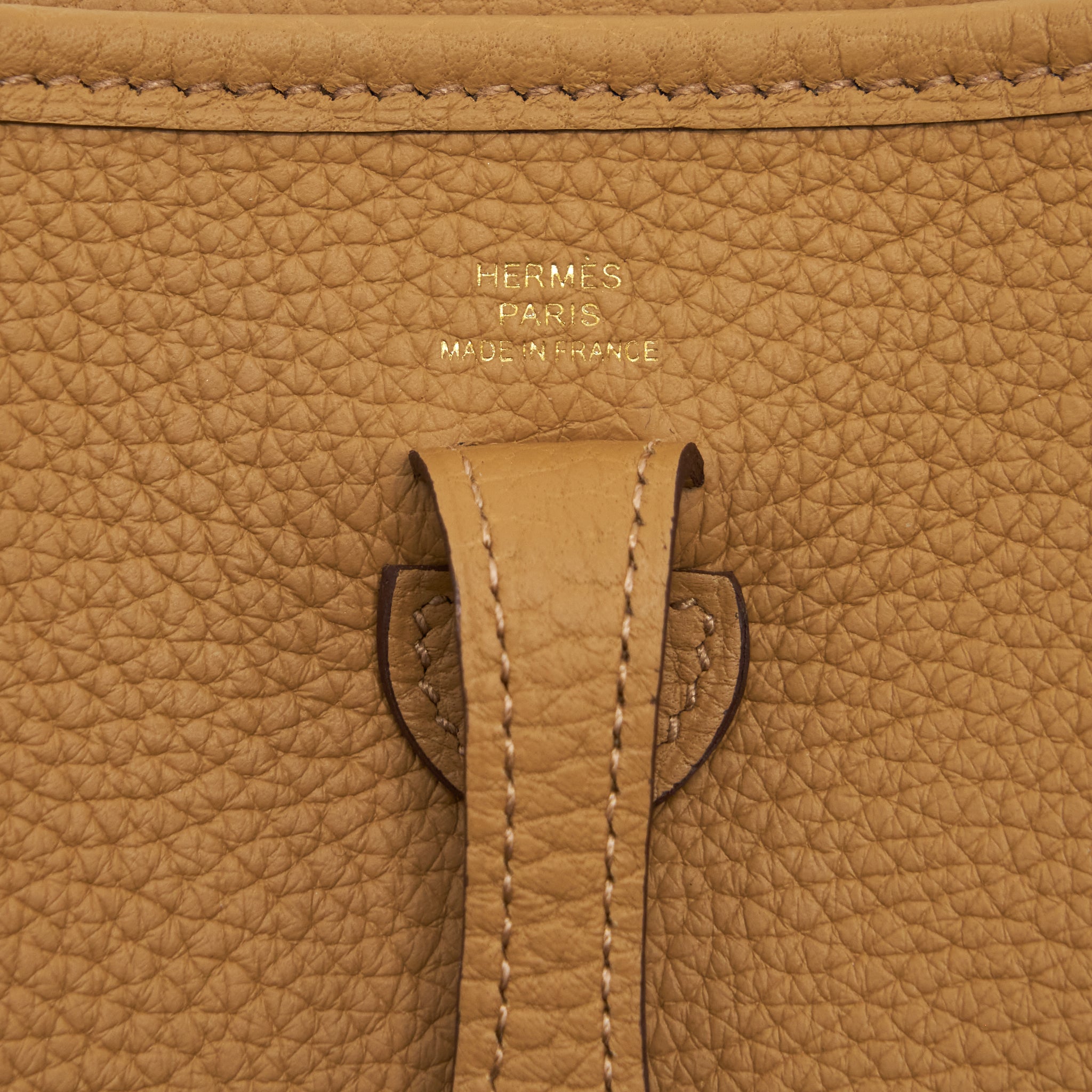 HERMES MINI EVELYNE CLEMENCE BISCUIT / CAMEL GHW