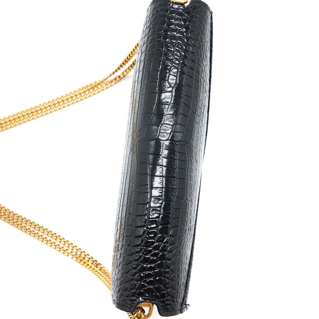 SAINT LAURENT CASSANDRA CHAIN BAG CROC EMBOSSED LEATHER BLACK GHW