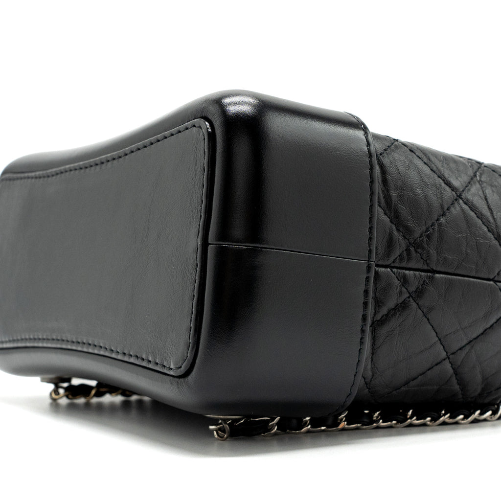 CHANEL SMALL GABRIELLE BACKPACK AGED CALFSKIN BLACK RUTHENIUM HARDWARE (MICROCHIP)