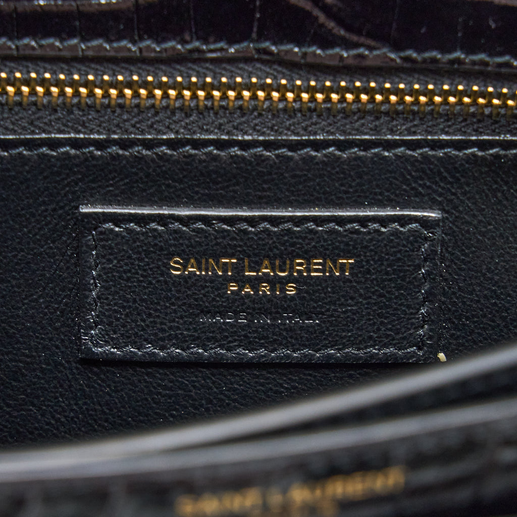 SAINT LAURENT CASSANDRA CHAIN BAG CROC EMBOSSED LEATHER BLACK GHW