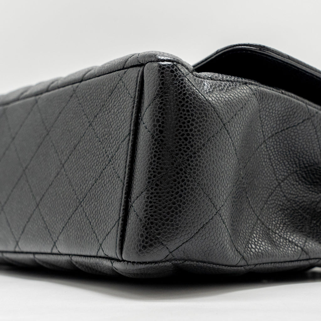 CHANEL MAXI CLASSIC DOUBLE FLAP BAG CAVIAR BLACK SHW
